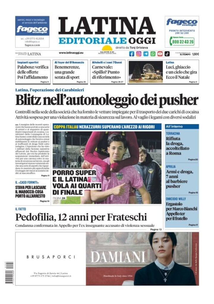 Prima Pagina Latina Editoriale Oggi 27/11/2025