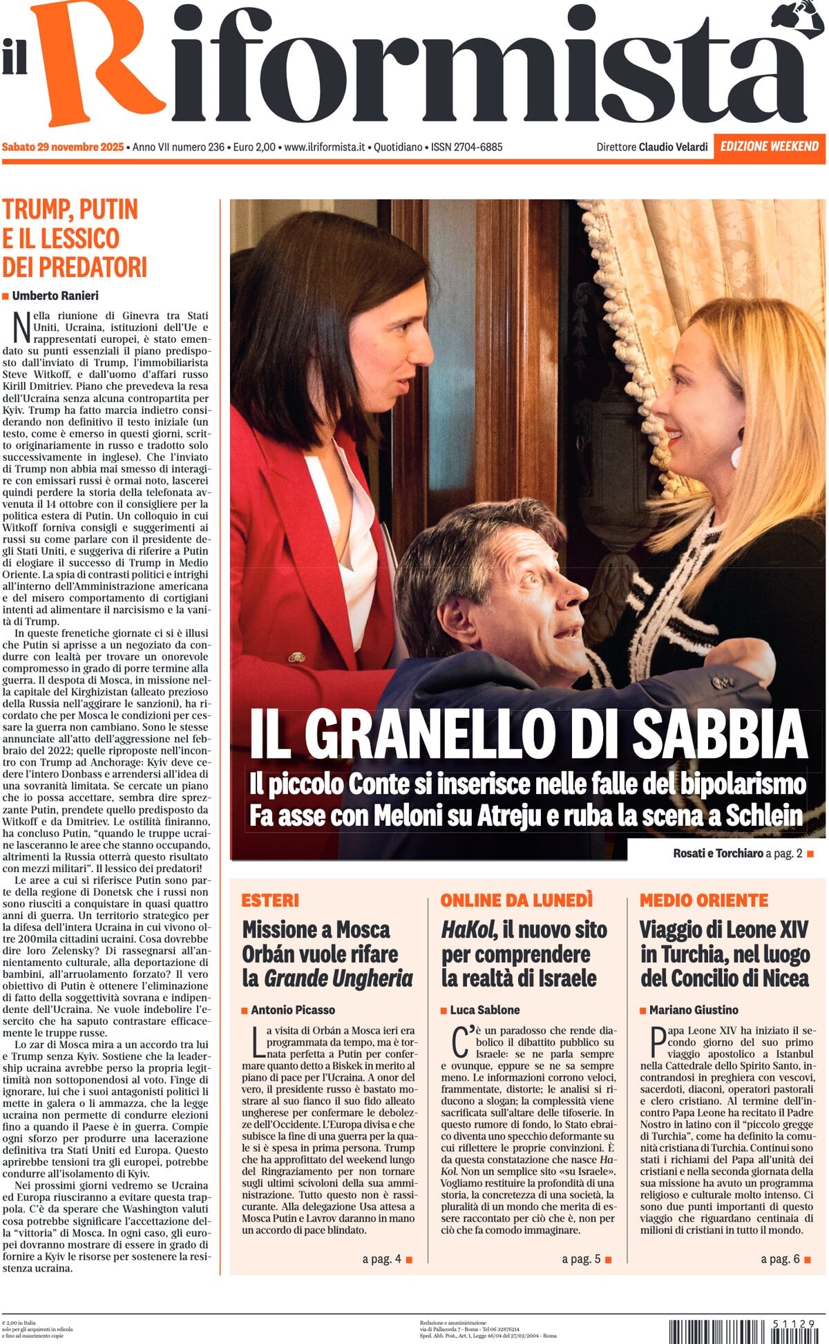 Prima Pagina Il Riformista 30/11/2025