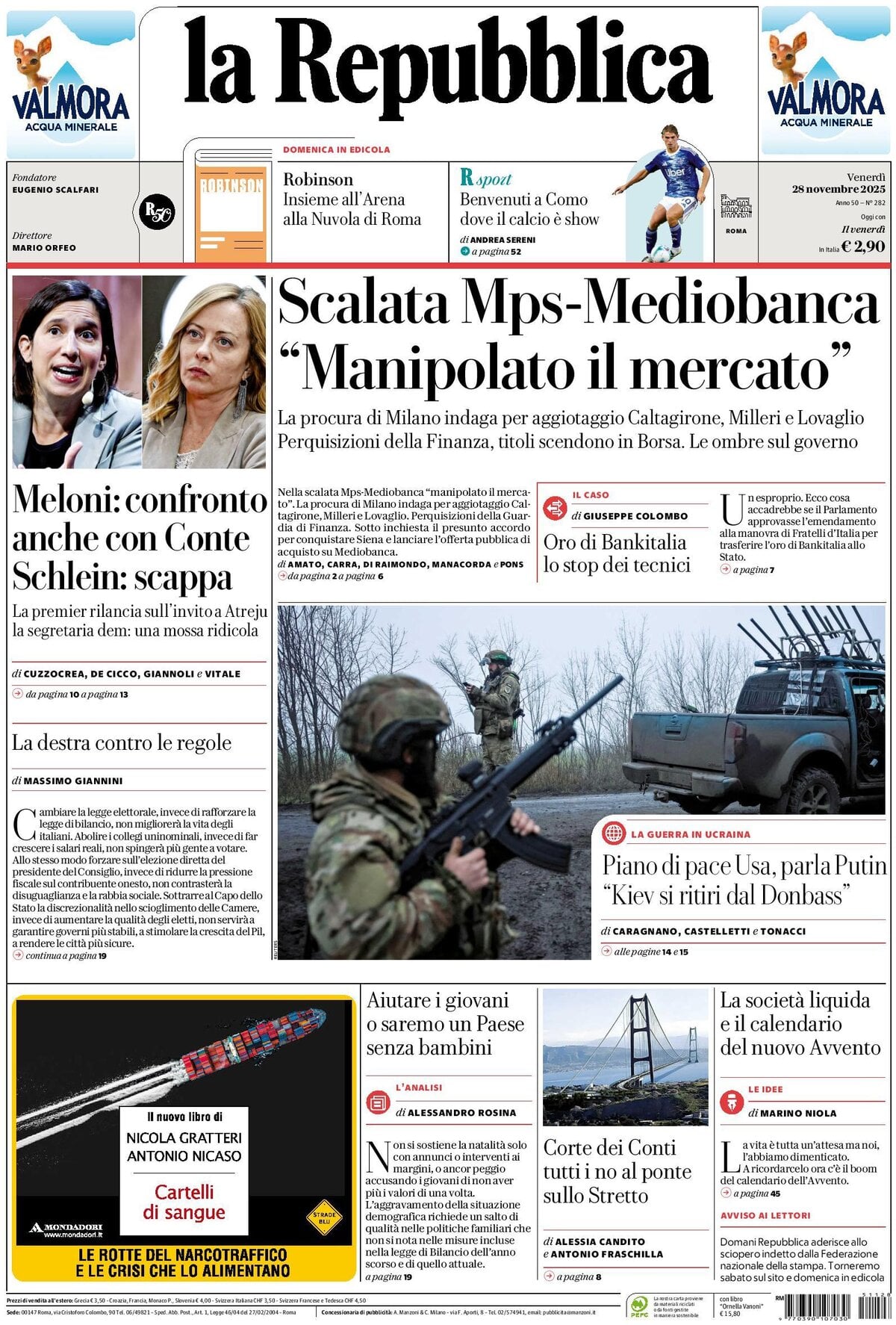 Prima Pagina La Repubblica 28/11/2025