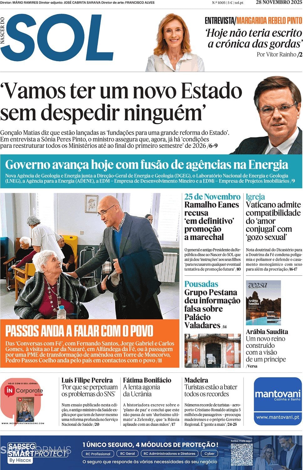 Copertina Nascer do SOL 28/11/2025