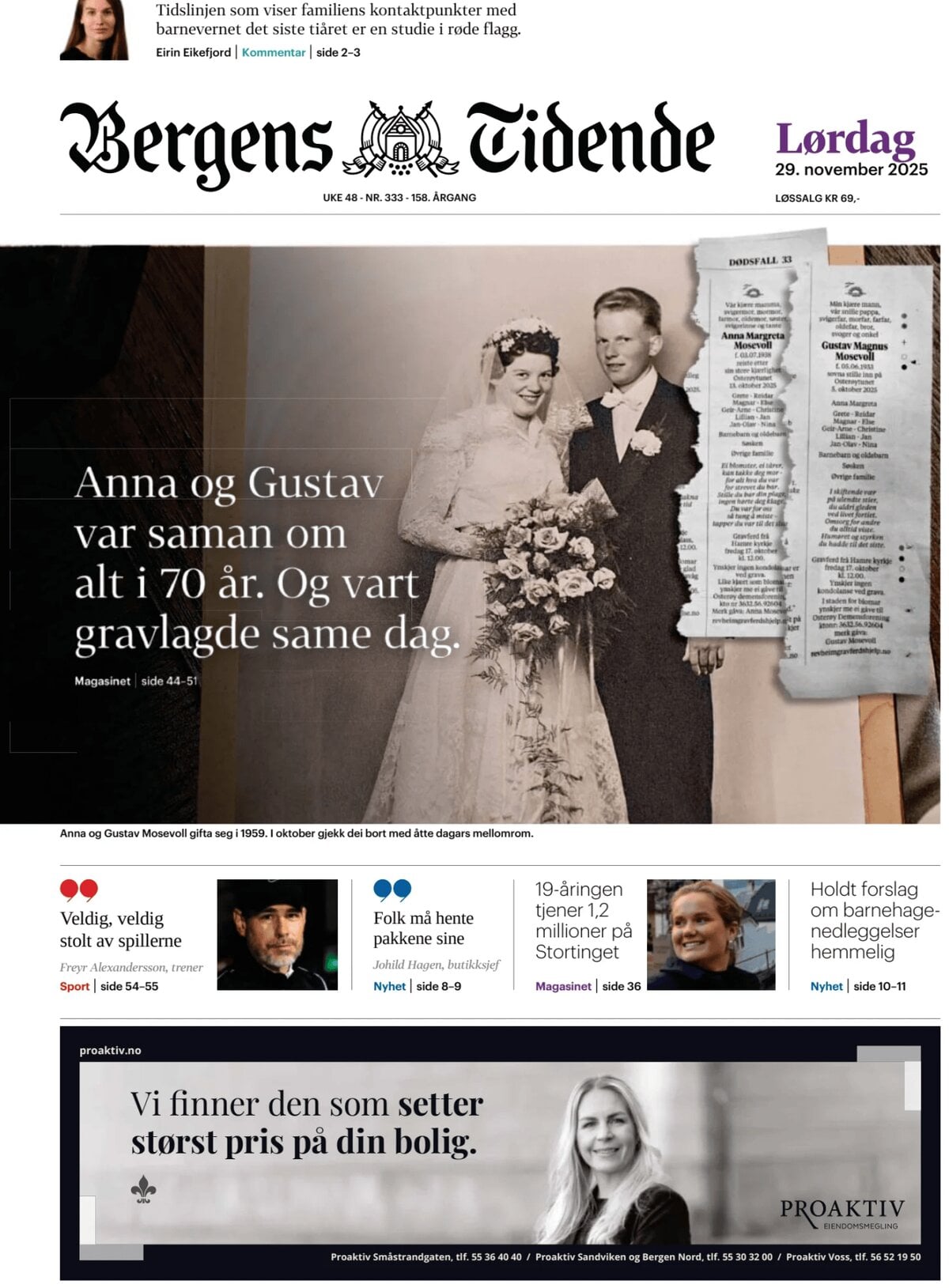 Prima Pagina Bergens Tidende 29/11/2025