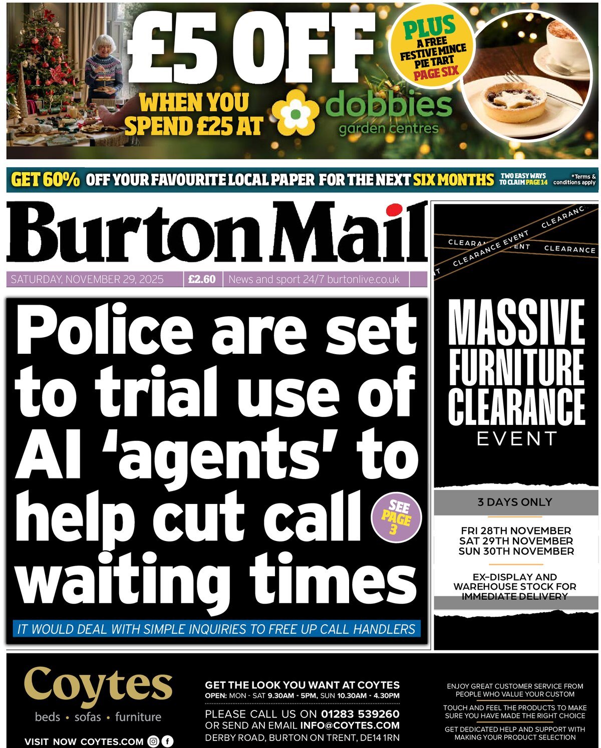 Prima Pagina Burton Mail 29/11/2025