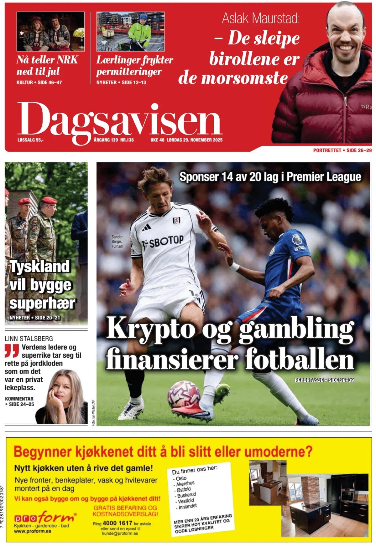 Prima Pagina Dagsavisen 29/11/2025