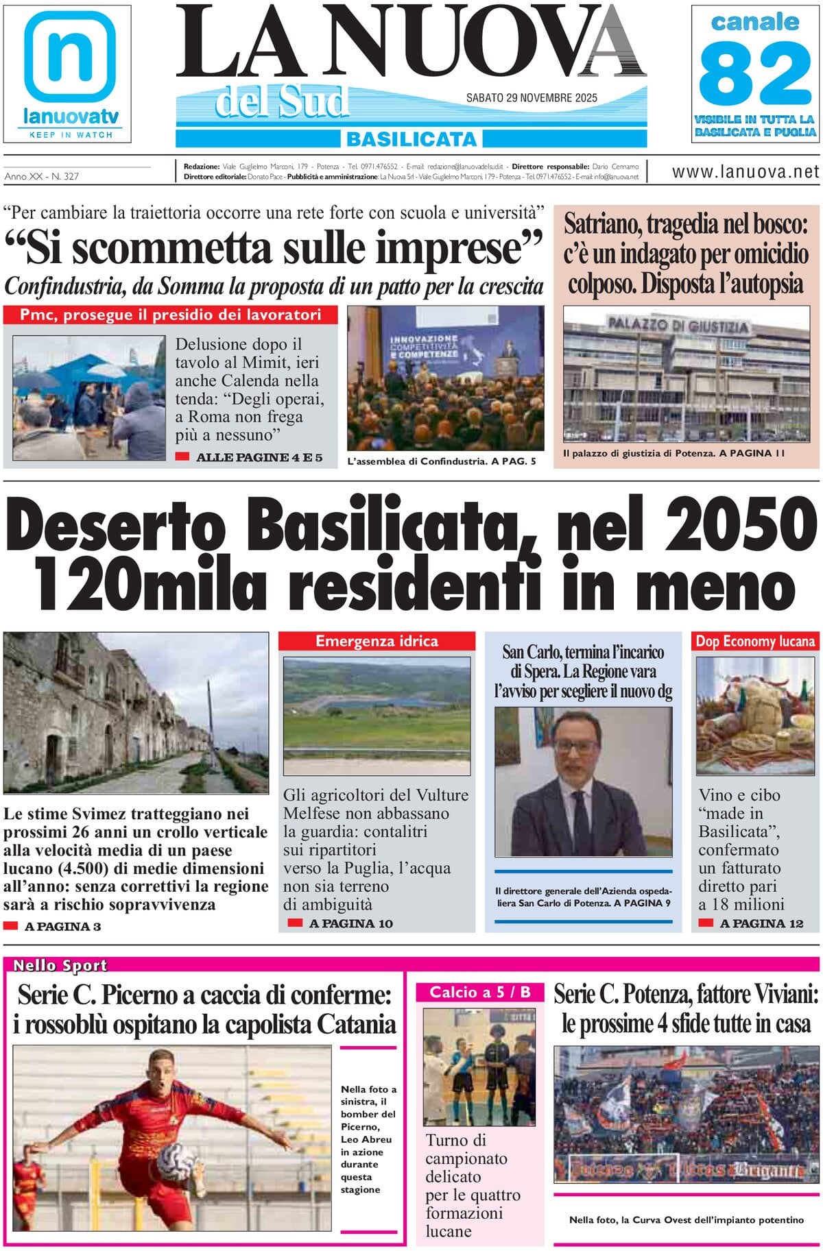 Prima Pagina La Nuova del Sud (Basilicata) 29/11/2025
