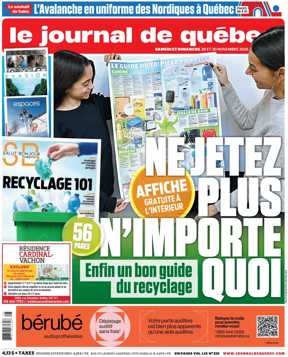 Prima Pagina Le Journal de Québec 29/11/2025