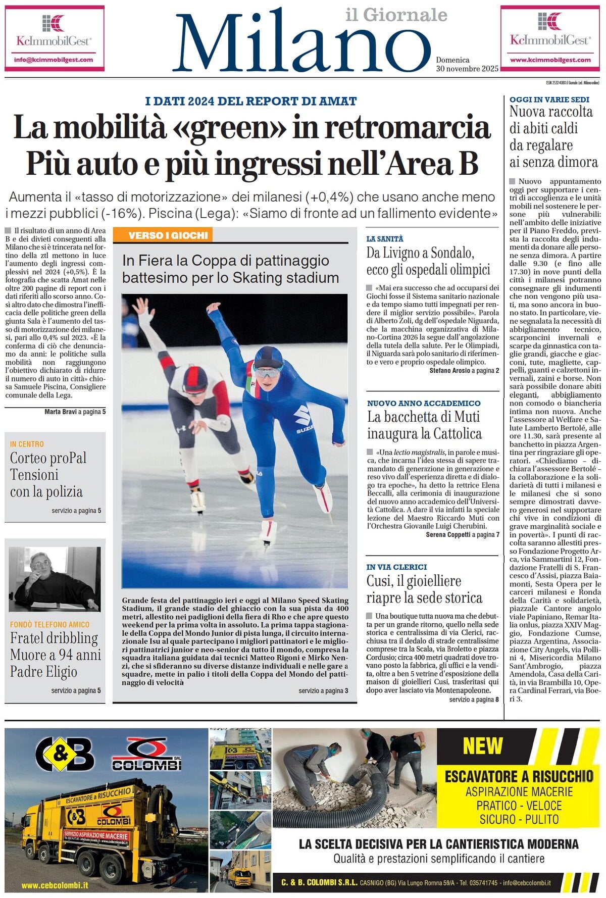 Prima Pagina Il Giornale (Milano) 30/11/2025