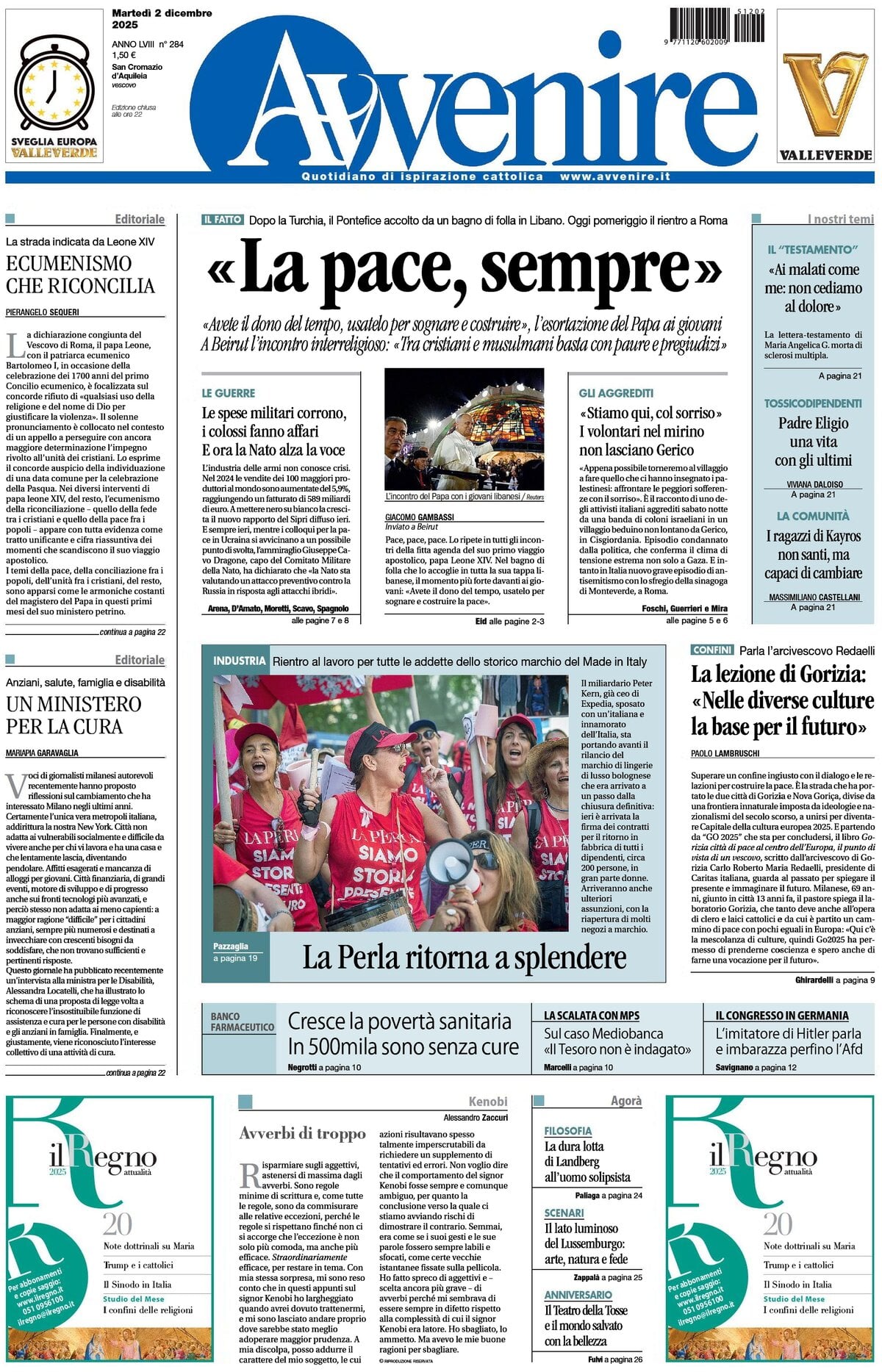 Prima Pagina Avvenire 02/12/2025