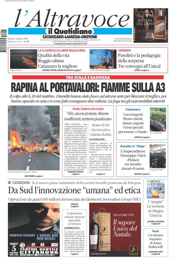Prima Pagina Il Quotidiano del Sud (Catanzaro) 02/12/2025