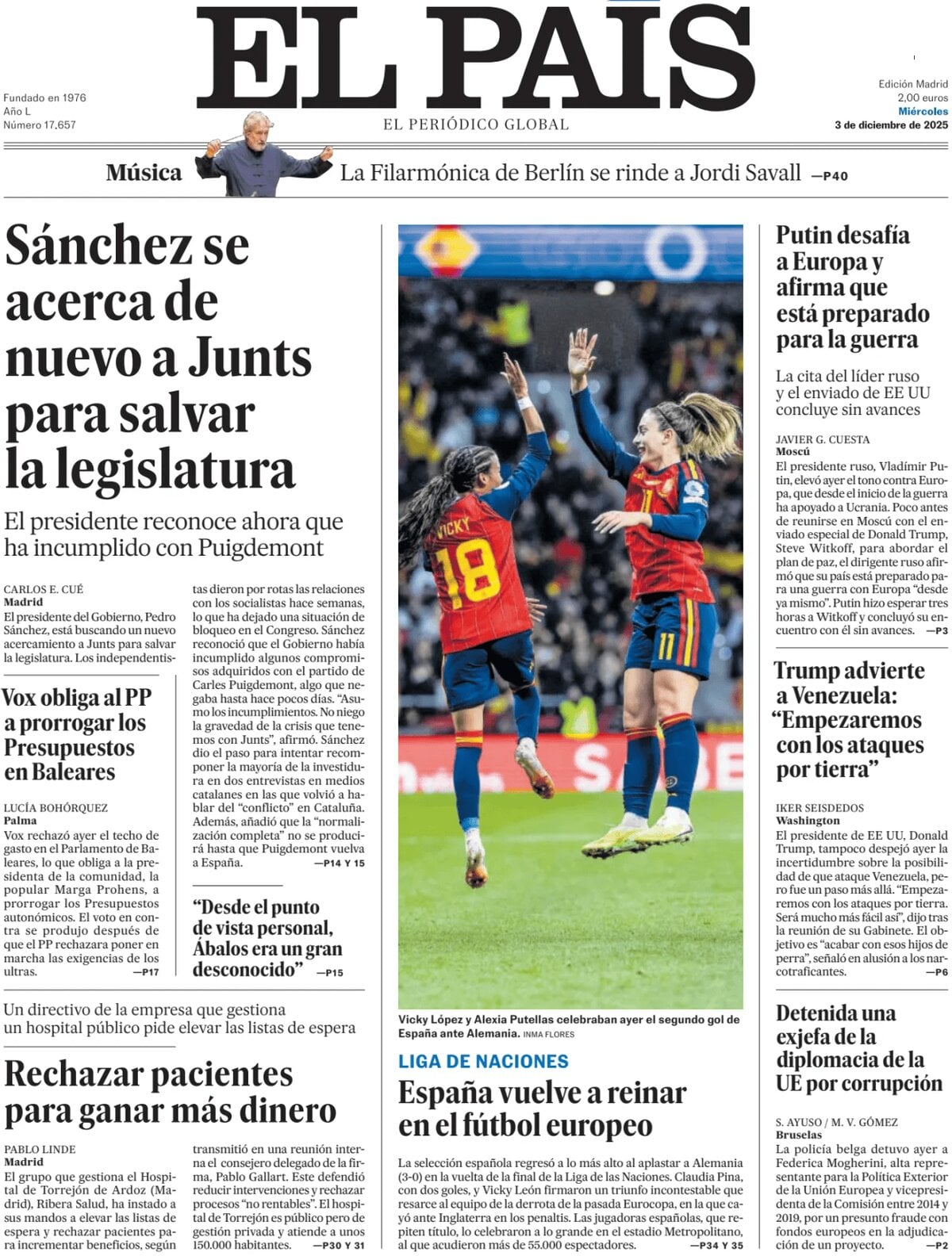 Prima Pagina El País 03/12/2025