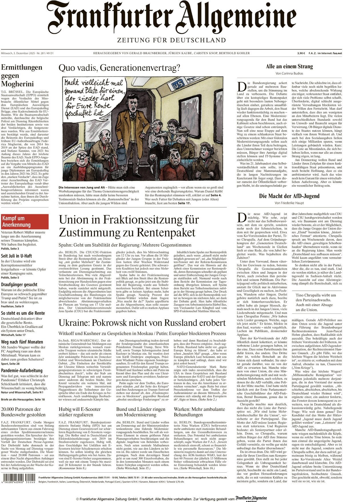 Prima Pagina Frankfurter Allgemeine Zeitung 03/12/2025