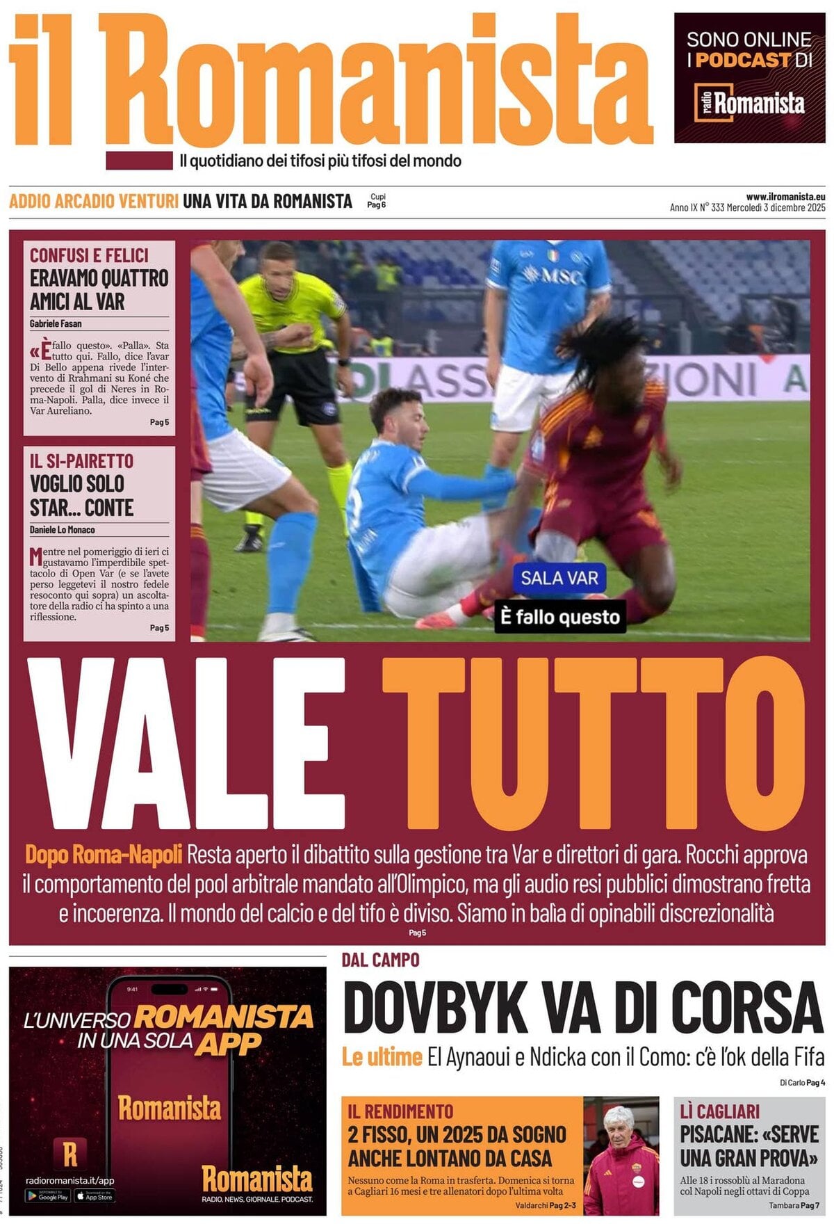 Prima Pagina Il Romanista 03/12/2025
