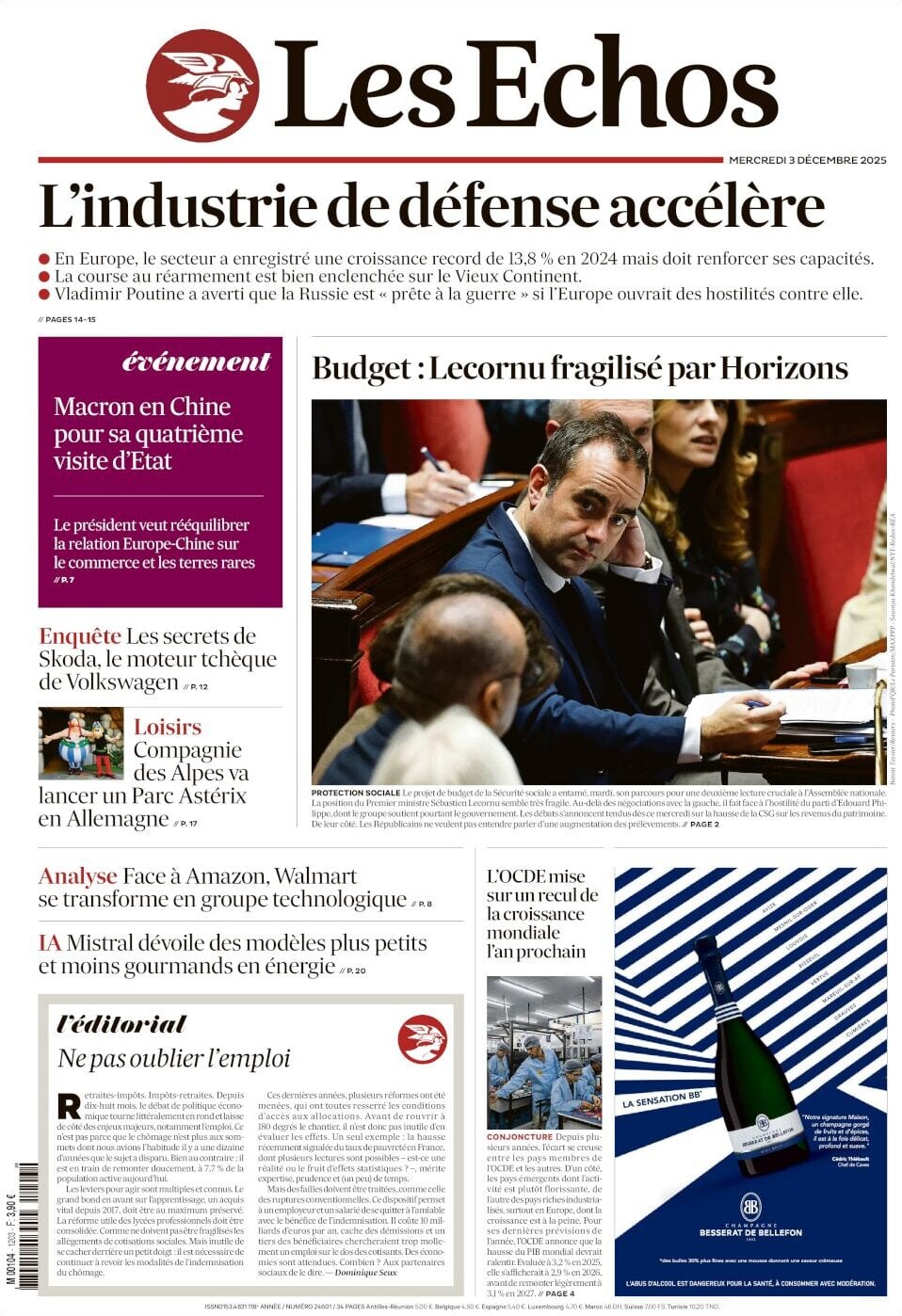 Prima Pagina Les Échos 03/12/2025
