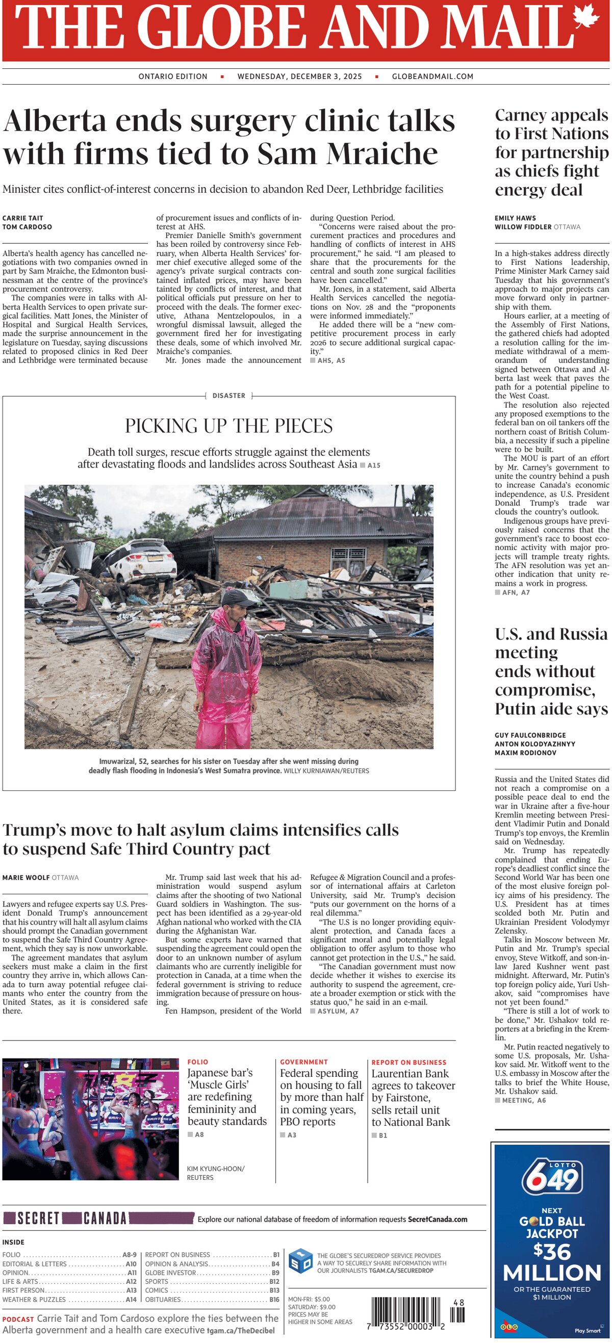 Prima Pagina The Globe and Mail 03/12/2025