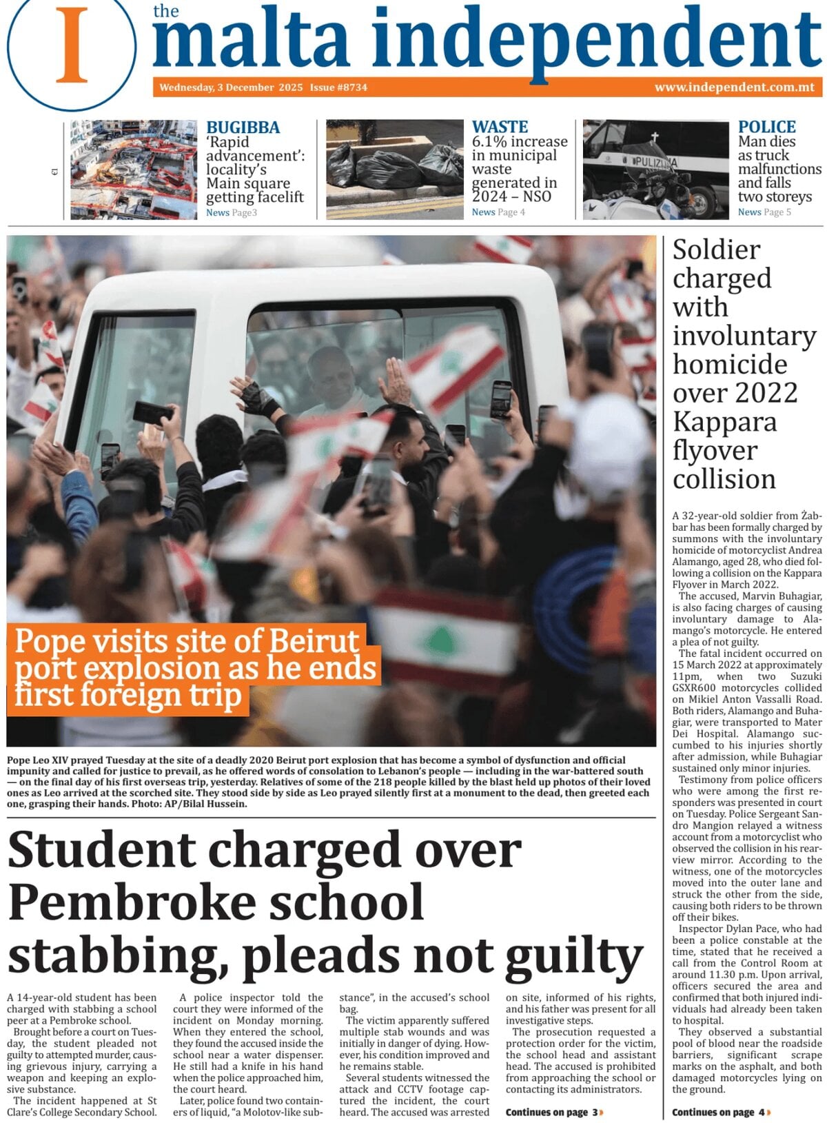 Prima Pagina The Malta Independent 03/12/2025