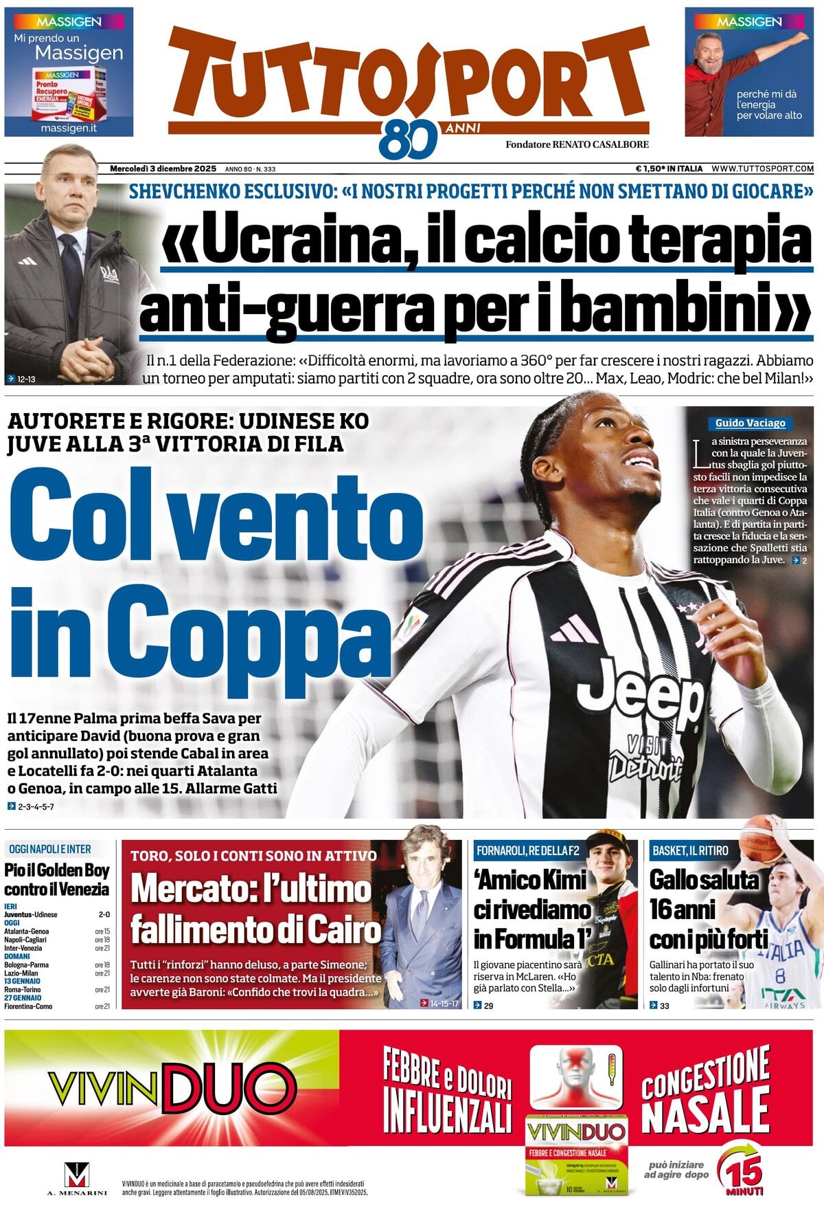 Prima Pagina Tuttosport 03/12/2025