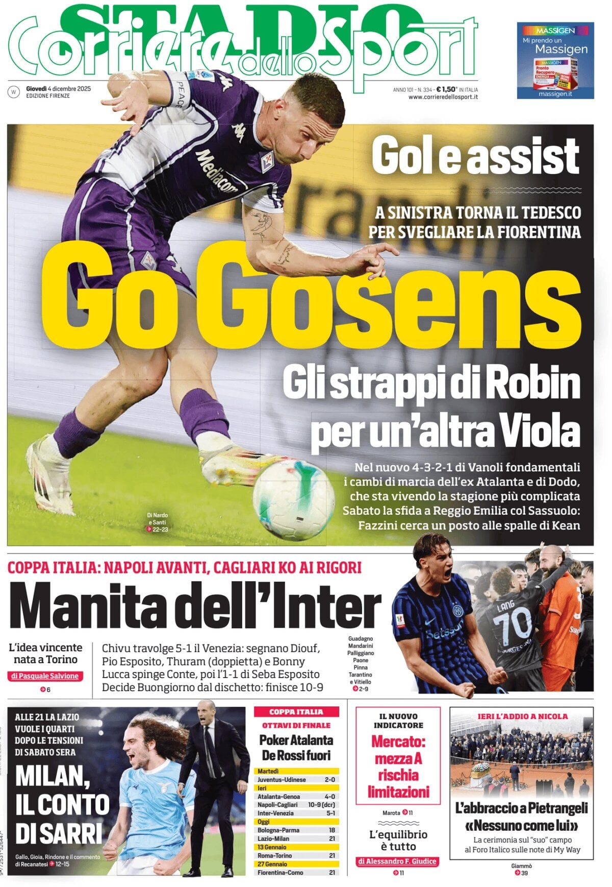 Prima Pagina Corriere dello Sport (Firenze) 04/12/2025