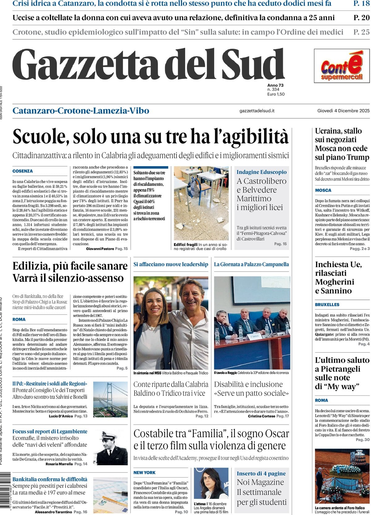 Prima Pagina Gazzetta del Sud (Catanzaro) 04/12/2025