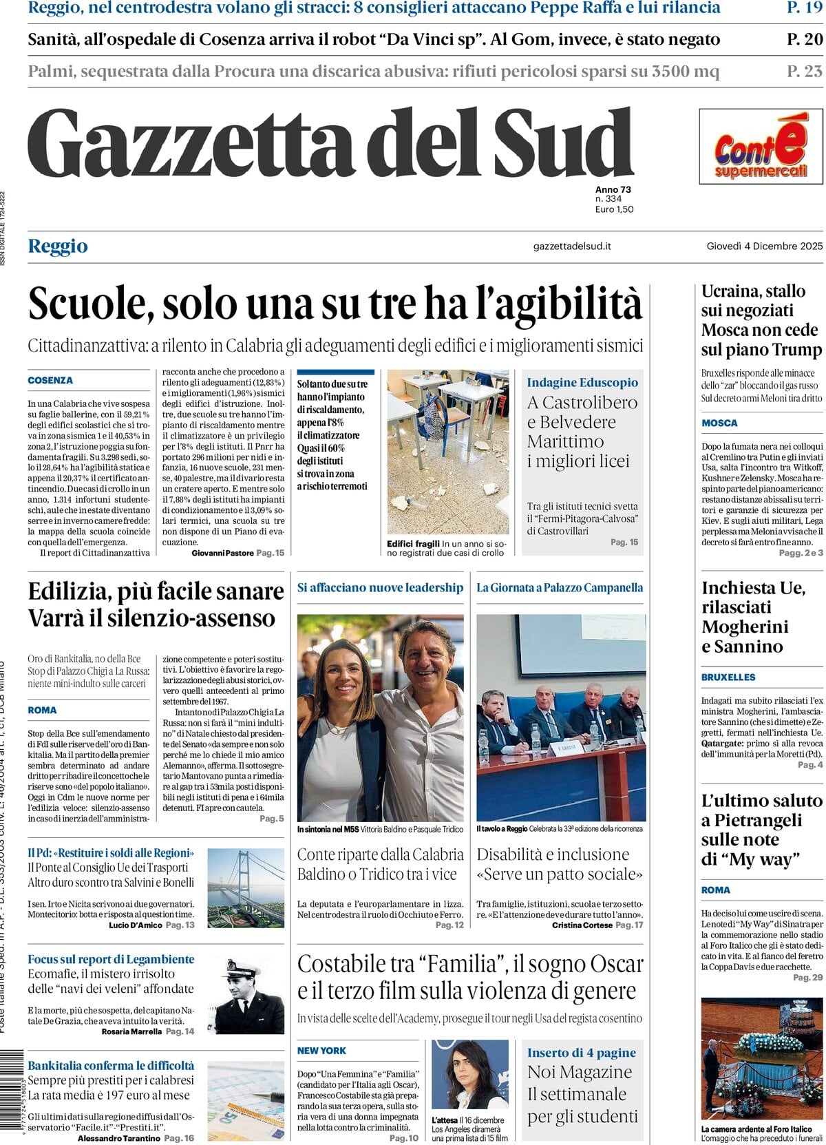 Prima Pagina Gazzetta del Sud (Reggio Calabria) 04/12/2025