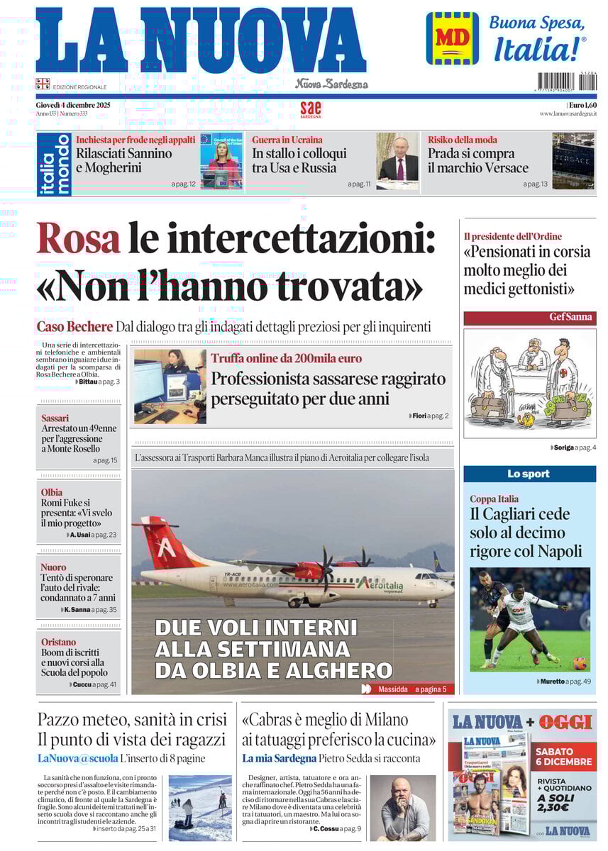 Prima Pagina La Nuova Sardegna 04/12/2025
