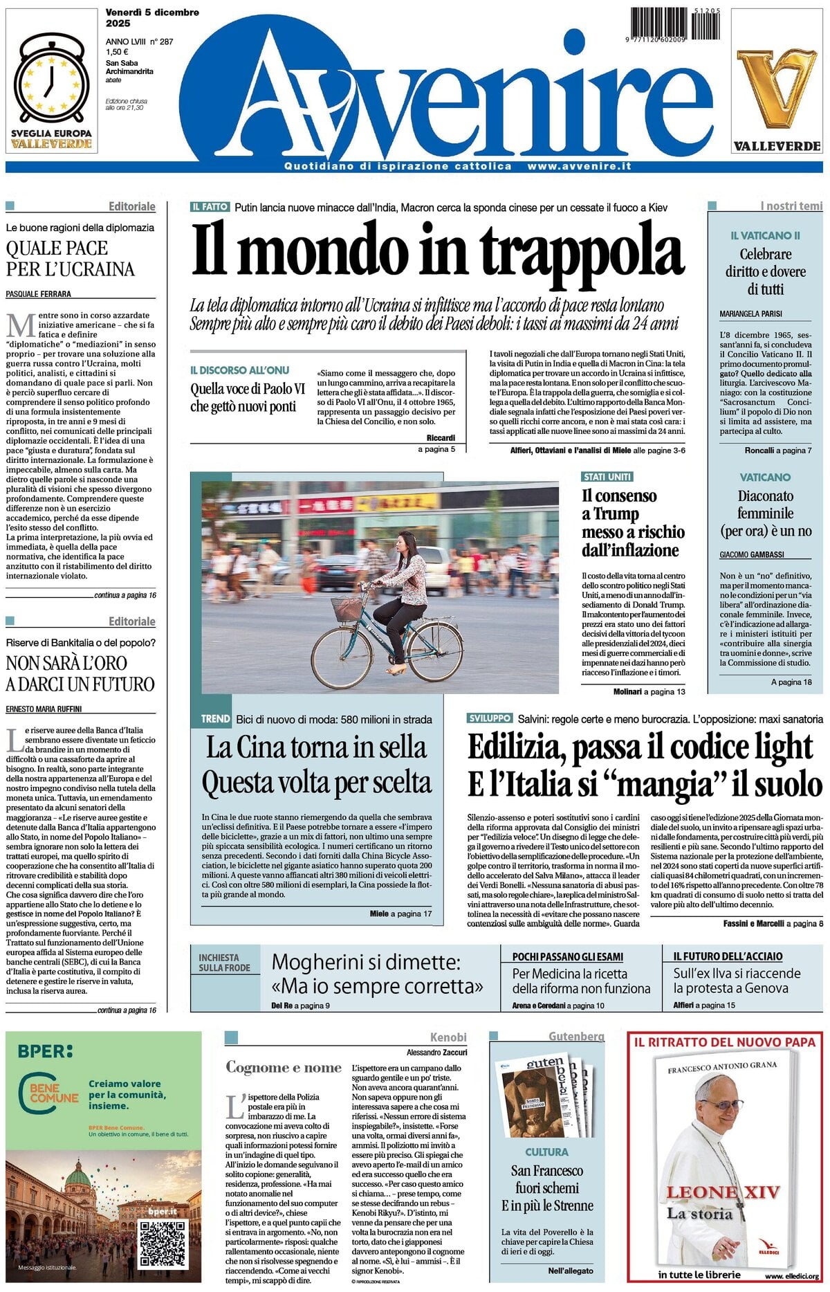 Prima Pagina Avvenire 05/12/2025