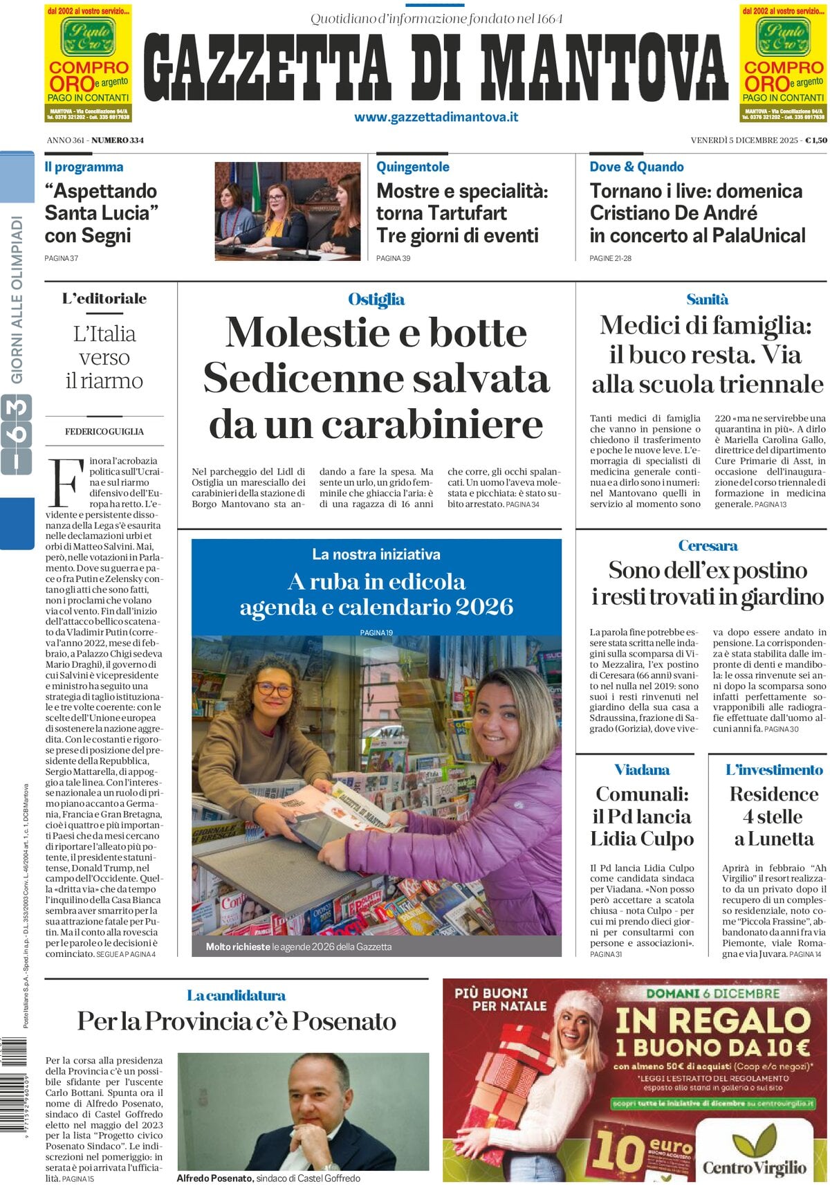 Prima Pagina Gazzetta di Mantova 05/12/2025