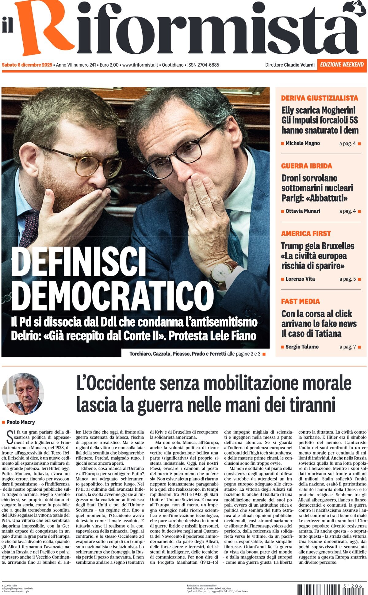 Prima Pagina Il Riformista 07/12/2025