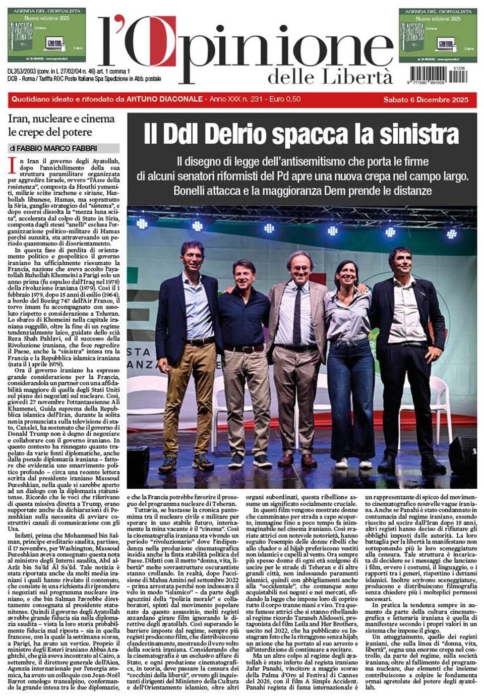 Prima Pagina L'Opinione delle Libertà 06/12/2025