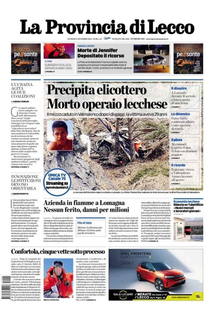 Prima Pagina La Provincia di Lecco 05/12/2025