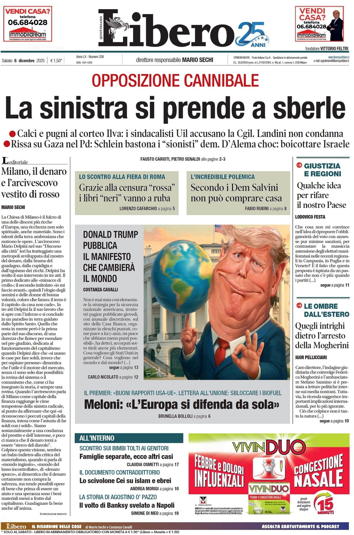 Prima Pagina Libero Quotidiano 06/12/2025