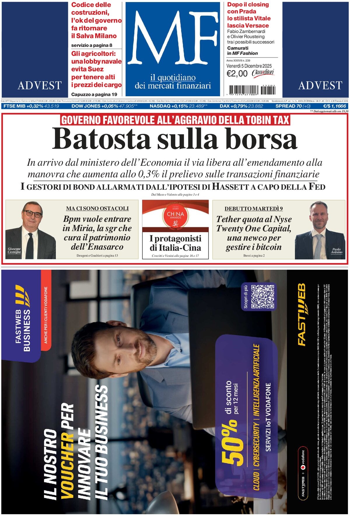 Prima Pagina MF Milano Finanza 05/12/2025