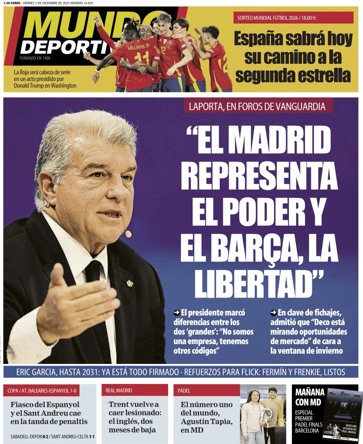 Prima Pagina Mundo Deportivo 05/12/2025