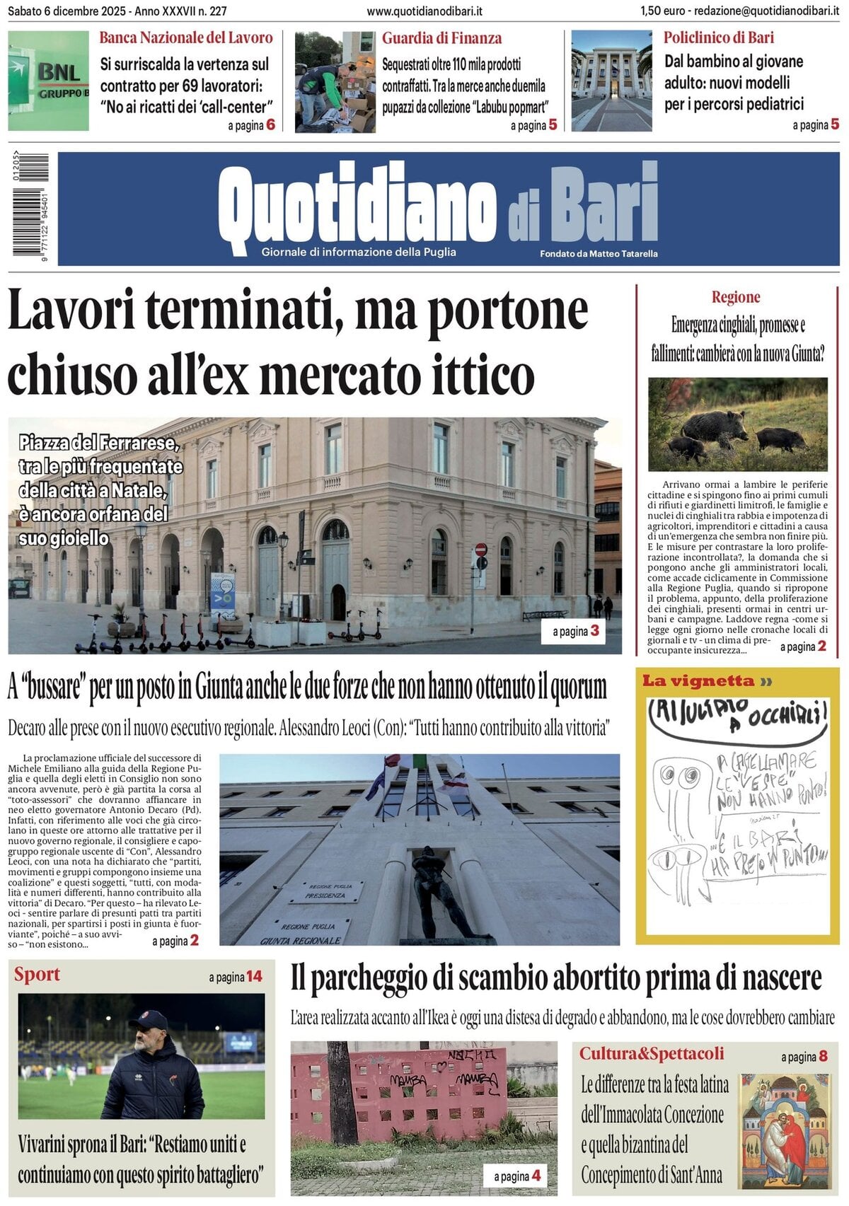 Prima Pagina Quotidiano di Bari 06/12/2025