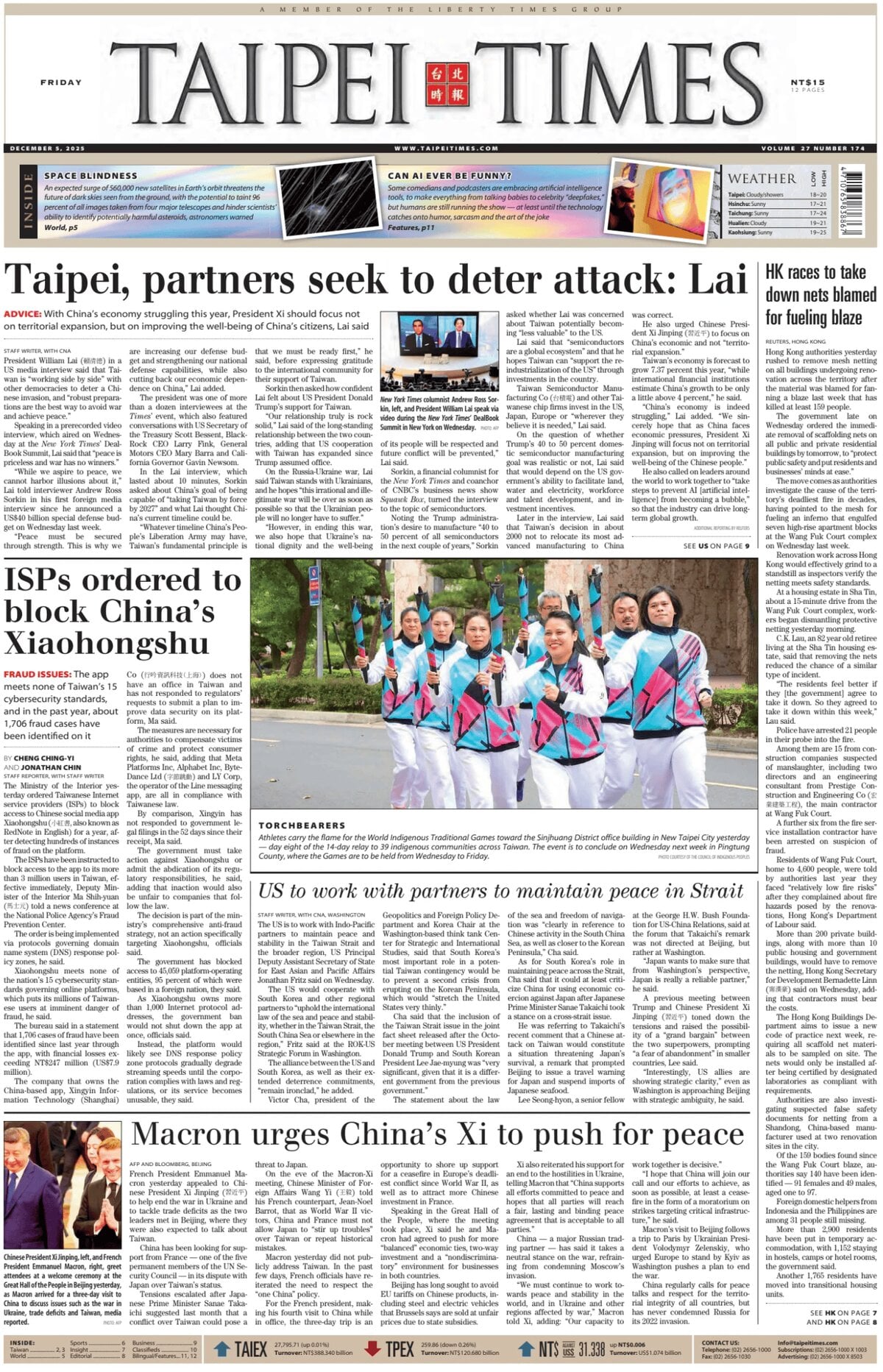 Prima Pagina Taipei Times 05/12/2025