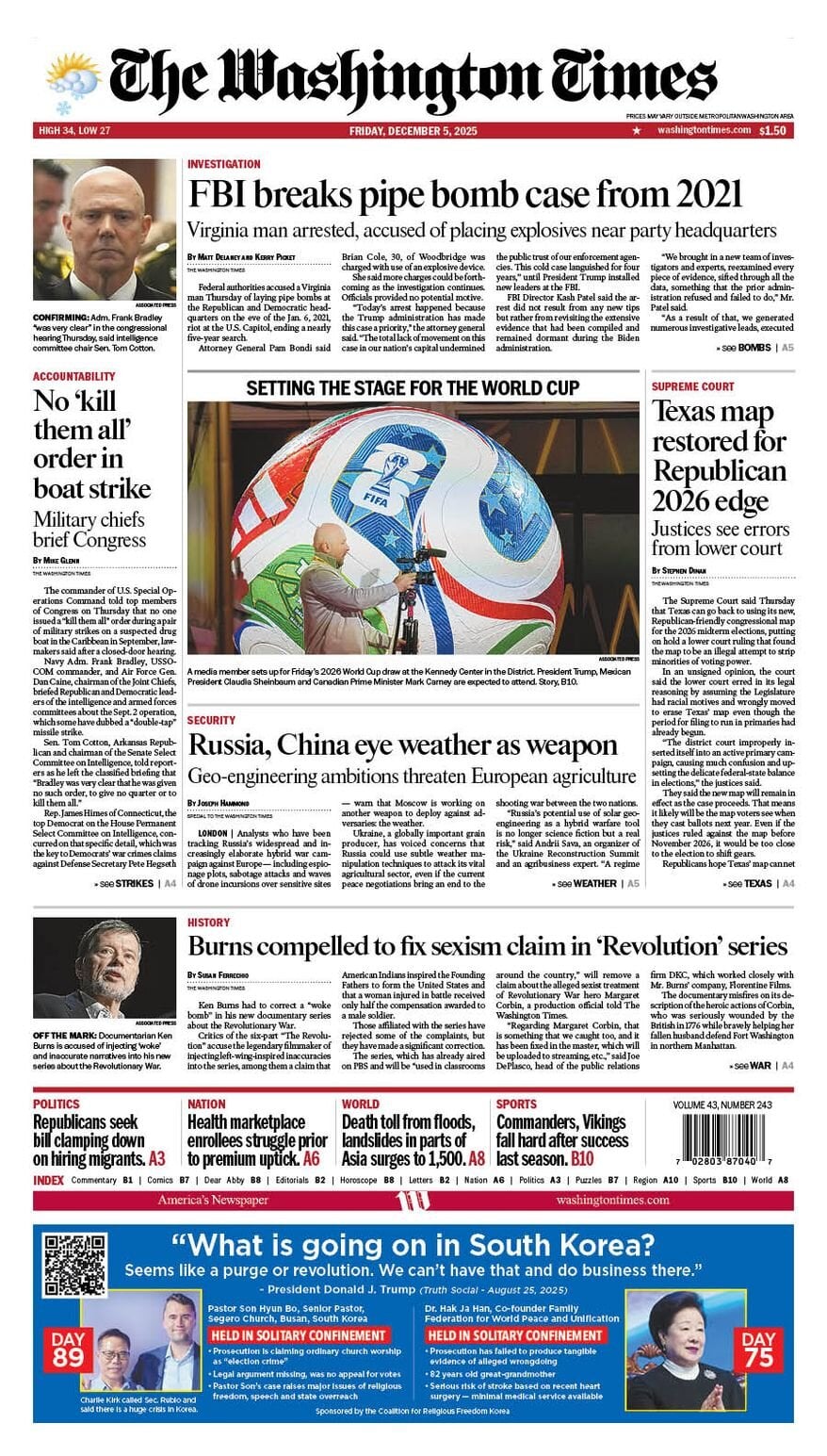 Prima Pagina The Washington Times 05/12/2025