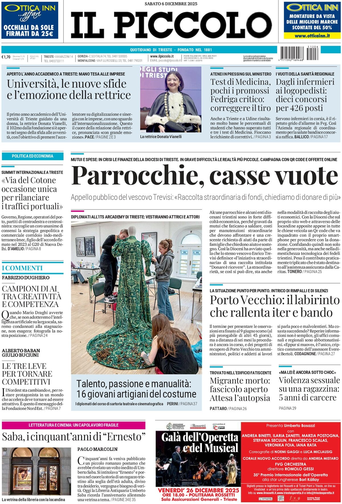 Prima Pagina Il Piccolo (Trieste) 06/12/2025