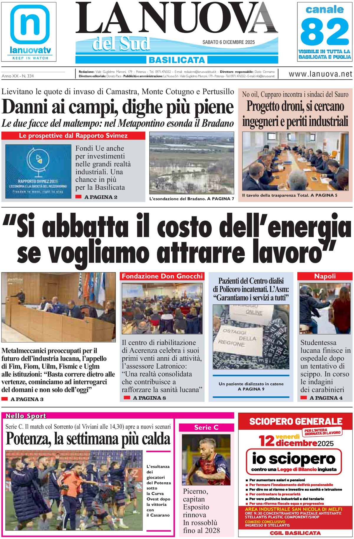 Prima Pagina La Nuova del Sud (Basilicata) 06/12/2025
