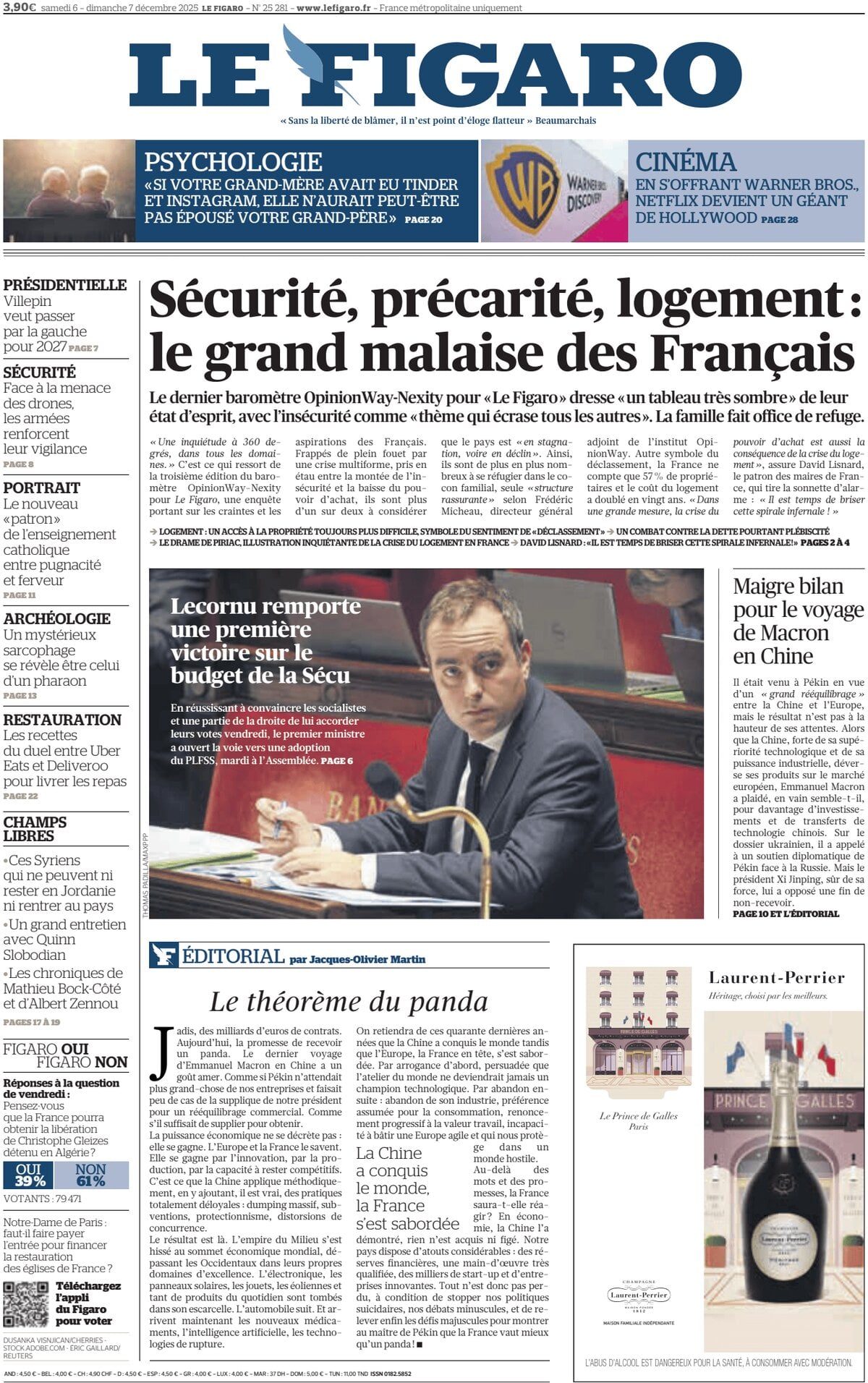 Prima Pagina Le Figaro 07/12/2025