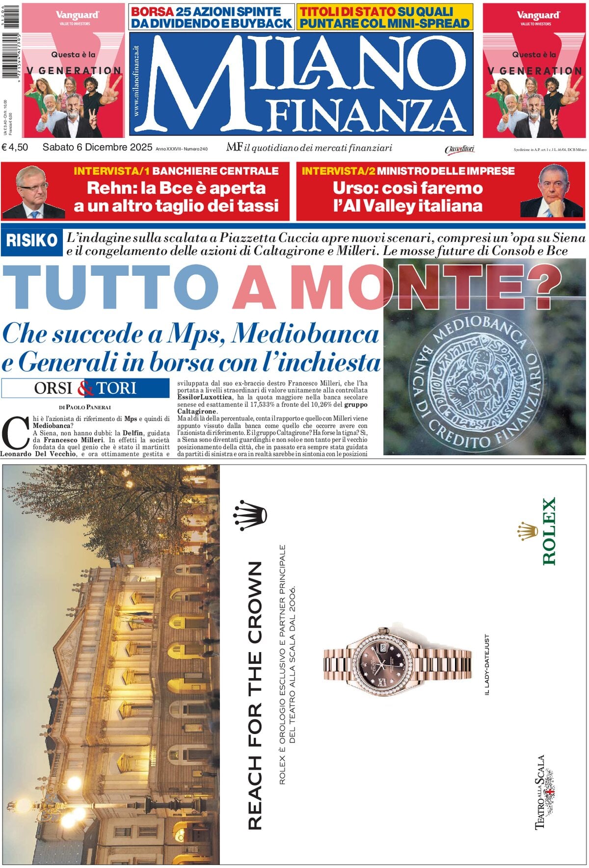 Prima Pagina MF Milano Finanza 06/12/2025