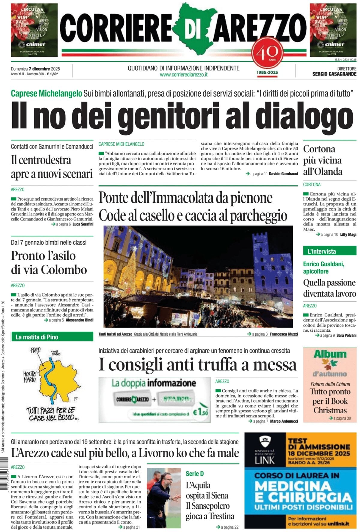 Prima Pagina Corriere di Arezzo 07/12/2025