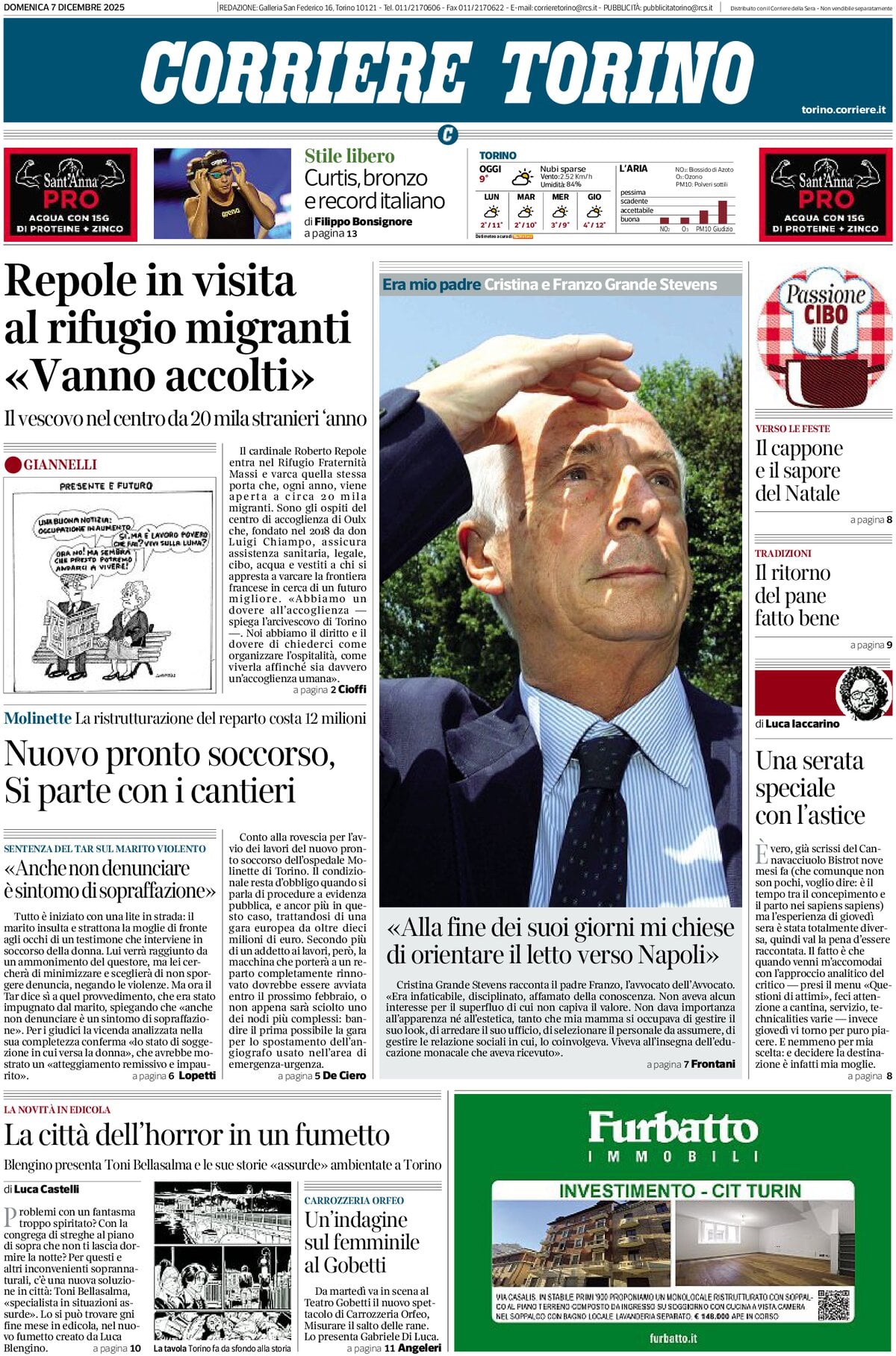 Prima Pagina Corriere Torino 07/12/2025