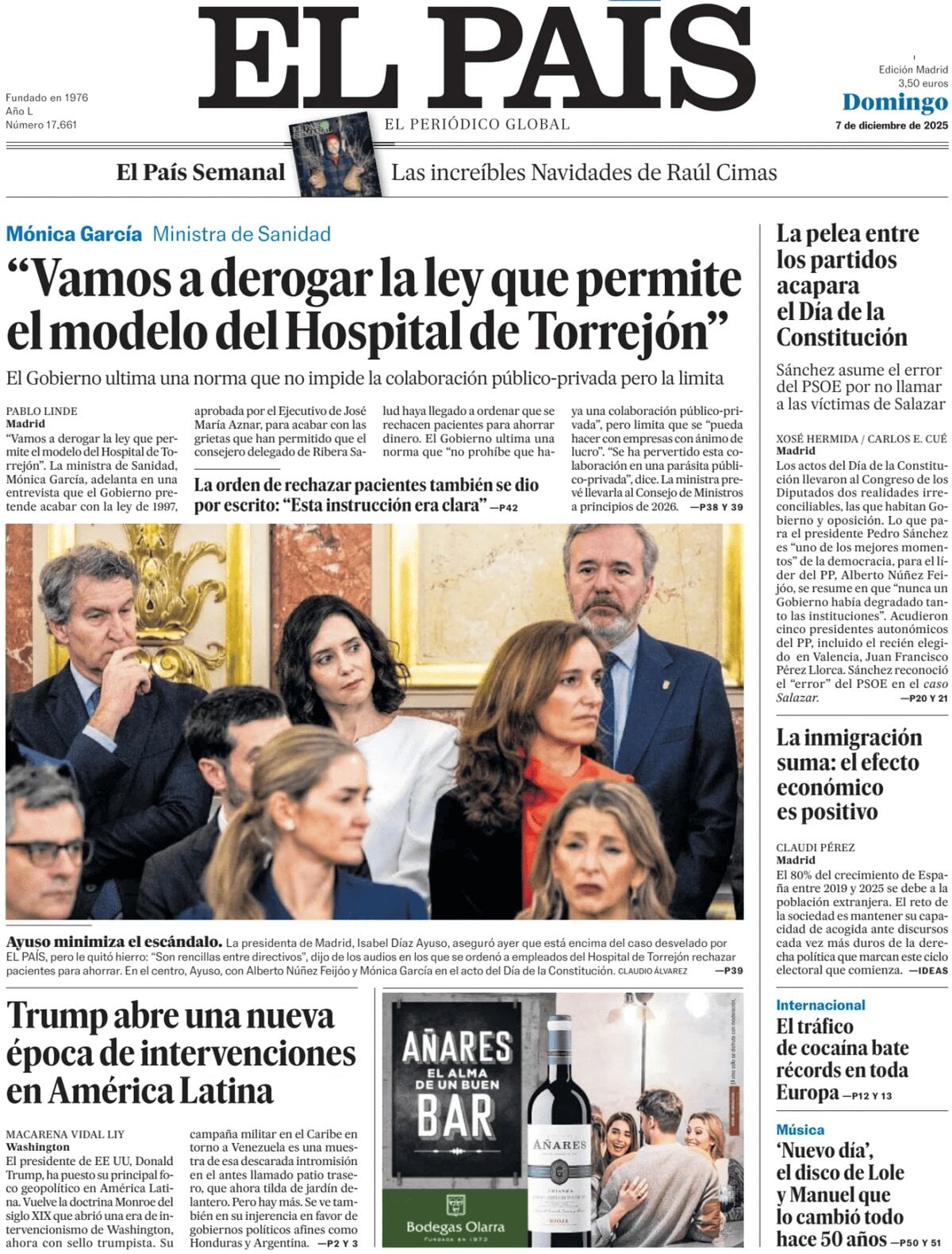Prima Pagina El País 07/12/2025