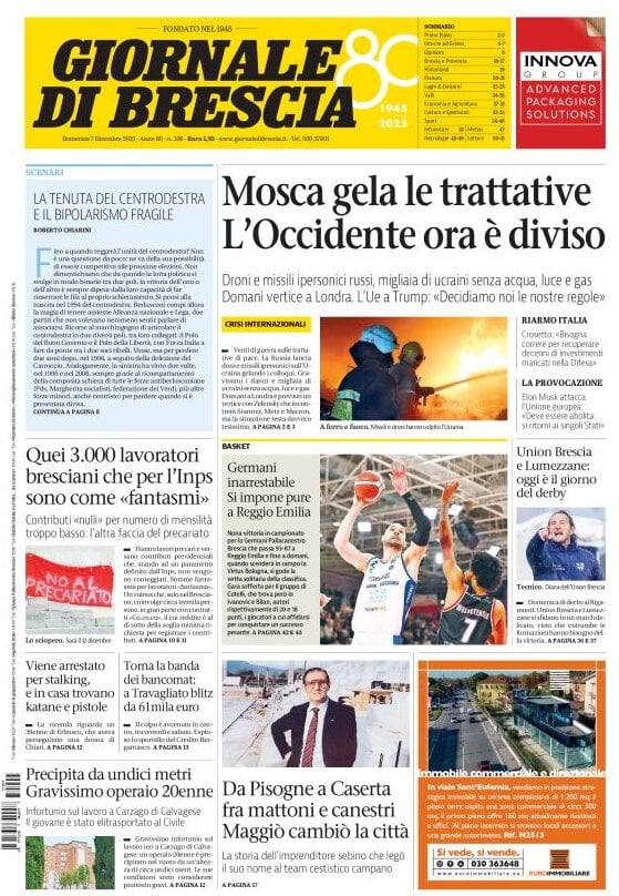 Prima Pagina Giornale di Brescia 07/12/2025
