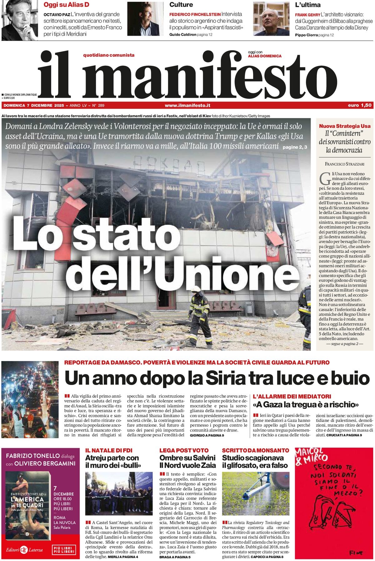Prima Pagina Il Manifesto 07/12/2025