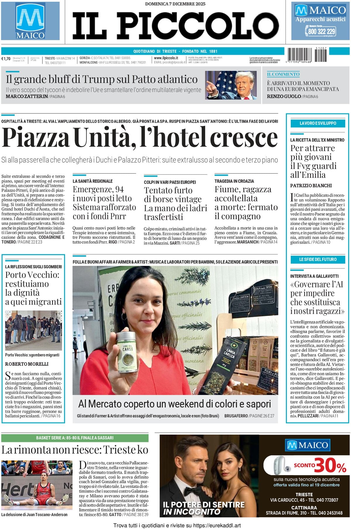 Prima Pagina Il Piccolo (Trieste) 07/12/2025