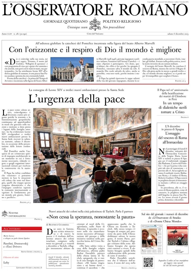 Prima Pagina L'Osservatore Romano 07/12/2025