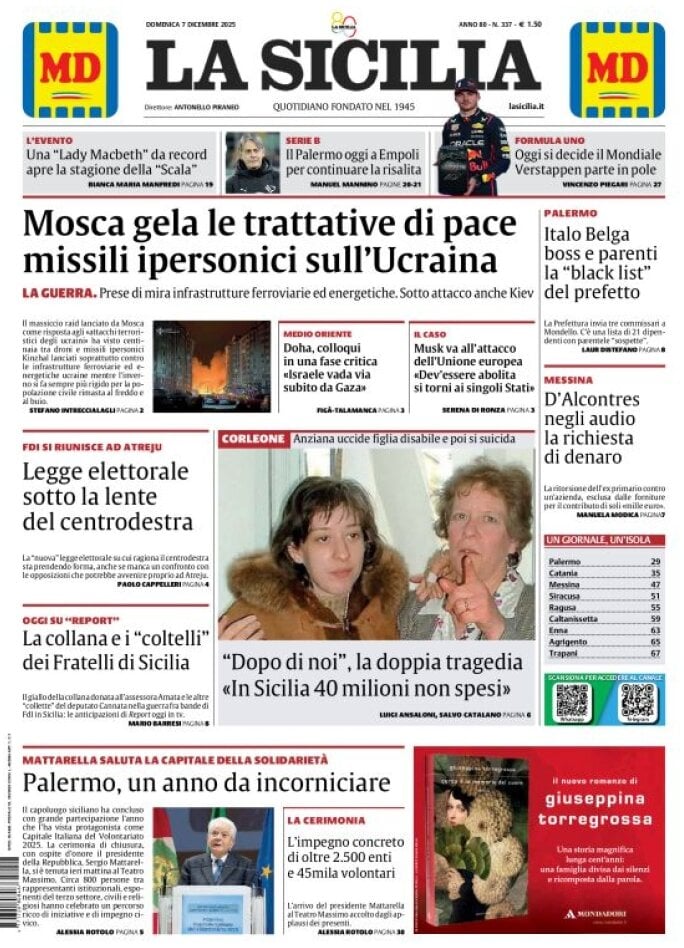 Prima Pagina La Sicilia 07/12/2025