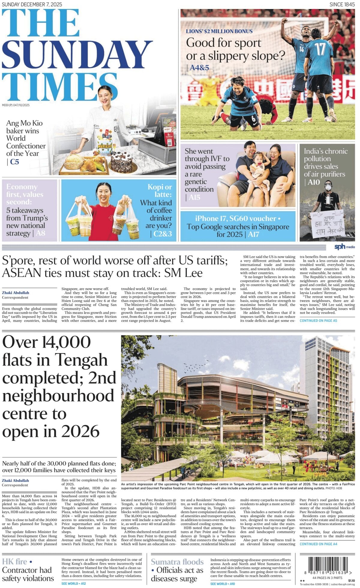 Prima Pagina The Straits Times 07/12/2025