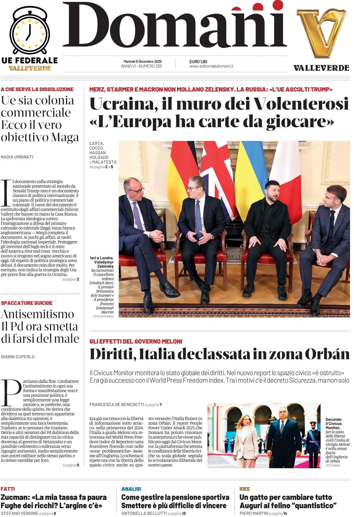 Prima Pagina Domani 09/12/2025