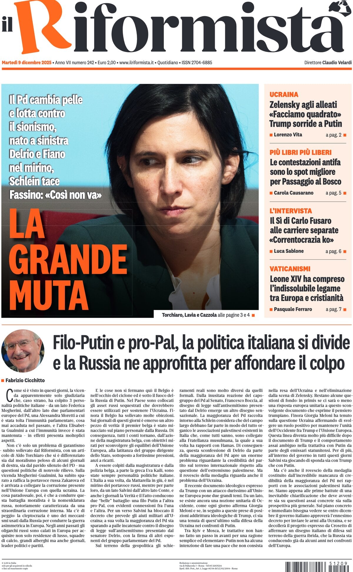 Prima Pagina Il Riformista 09/12/2025