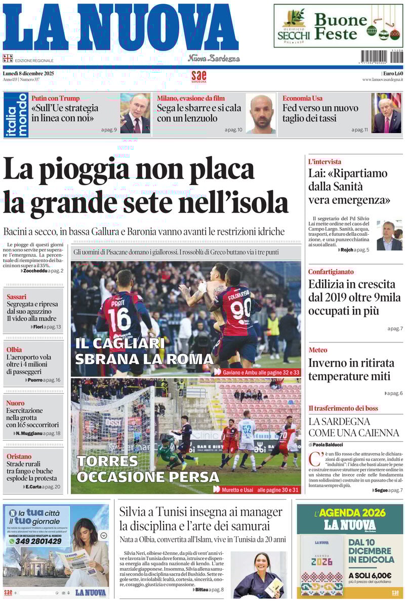Prima Pagina La Nuova Sardegna 08/12/2025